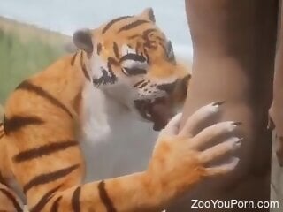 Tigress sucked dick of a young tied-up guy